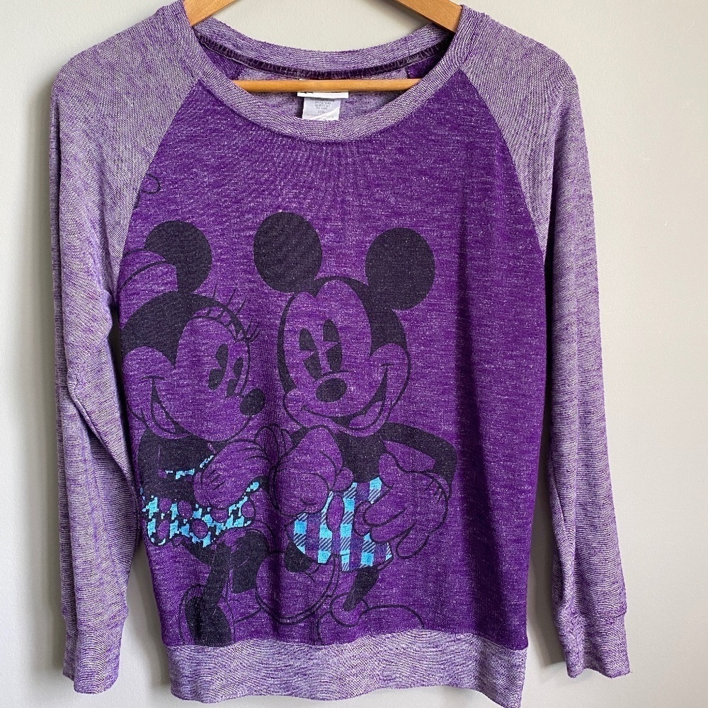 Disney Parks Authentic Women's Purple Mickey + Minnie Mouse Light Sweater Top XS